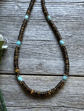 Load image into Gallery viewer, Southwestern 925 Sterling Silver Blue Turquoise Tigers Eye Bead Necklace 18 inch