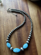 Load image into Gallery viewer, Southwestern Sterling Silver Blue Turquoise W Pearls Bead Necklace 18 inch Gift