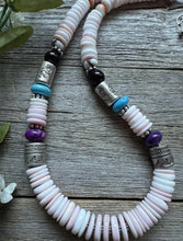 Load image into Gallery viewer, Sterling Silver Multi Stone Pink Conch Kokopelli Bead Necklace 18 Inch