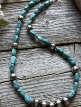 Load image into Gallery viewer, Sterling Silver Blue Turquoise W Pearls Bead Necklace 18 inch