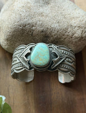 Load image into Gallery viewer, Navajo Native American Sterling Silver Blue Turquoise Cuff Bracelet Maloney