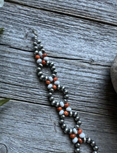 Load image into Gallery viewer, Floral Sterling Silver Orange Spiny Oyster Pearls Bead Bracelet. 7 Inch