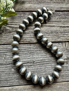 16mm 22 Inch 925 Sterling Silver Oxidized Pearls Bead Necklace Southwestern