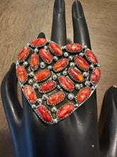 Load image into Gallery viewer, Navajo sterling silver adjustable red spiny oyster heart ring