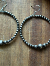 Load image into Gallery viewer, Southwestern Graduated Sterling Silver Pearls Bead Hoop Earrings. Gift. 3 Inch