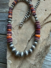 Load image into Gallery viewer, Sterling silver purple orange spiny oyster necklace 22 inch