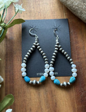 Load image into Gallery viewer, Sterling Silver Freshwater Pearl Turquoise Pearls Bead Loop Hoop Earrings