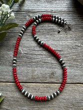Load image into Gallery viewer, Southwestern 925 Sterling Silver Red Coral 6mm Pearls Bead Necklace 18 Inch