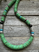 Load image into Gallery viewer, Sterling Silver Green Turquoise Multi Stone Bead Necklace. 26 inch. Gift
