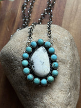 Load image into Gallery viewer, Navajo Sterling Silver White Buffalo Turquoise Cluster Chain Lariat Necklace CY