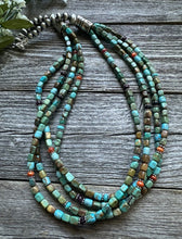 Load image into Gallery viewer, Sterling Silver Multi Strand Blue Green Turquoise Stone Bead Necklace 24 inch