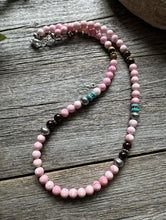 Load image into Gallery viewer, Southwestern 925 Sterling Silver Multi Stone Pink Conch Bead Necklace 18 Inch