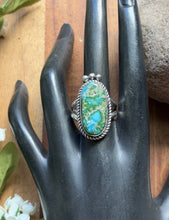 Load image into Gallery viewer, Native American Sterling Silver Sonoran Gold Turquoise Ring. Size 9 Adjustable E
