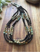 Load image into Gallery viewer, Sterling Silver Multi Strand Black Onyx Turquoise Bead Necklace. 22 Inch