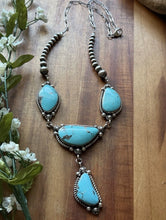 Load image into Gallery viewer, Navajo Sterling Silver Blue Turquoise Lariat Pearls Bead Chain Necklace R Yazzie