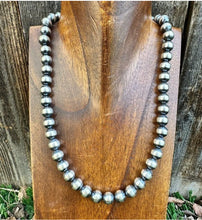 Load image into Gallery viewer, 10mm 30 Inch Striped Sterling Silver Oxidized Pearls Bead Necklace Southwestern