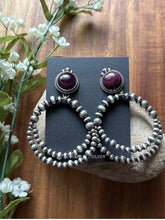Load image into Gallery viewer, Navajo Sterling Silver Purple Spiny Oyster Pearl Double Loop Earrings Etta E