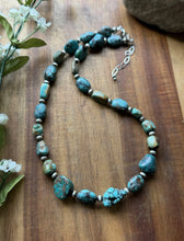 Load image into Gallery viewer, Sterling Silver Turquoise Nuggets Multi Stone Bead Necklace. 18 inch