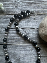 Load image into Gallery viewer, Southwestern Sterling Silver Black Onyx Bead Necklace. 18 Inch. Gift