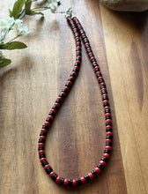 Load image into Gallery viewer, Sterling Silver Black Onyx W Red Coral Bead Necklace. 18 Inch
