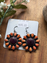 Load image into Gallery viewer, Navajo Sterling Silver Orange Purple Spiny Oyster Handmade Earrings Sheila