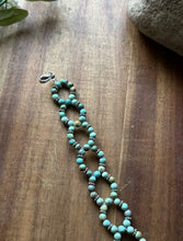 Load image into Gallery viewer, Floral Sterling Silver Blue Green Turquoise Bead Bracelet. 7 Inch