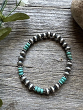 Load image into Gallery viewer, Turquoise 6mm 7 Inch Stretch Sterling Silver Pearls Bead Bracelet