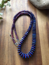 Load image into Gallery viewer, Sterling Silver Graduated Blue Lapis Red Coral Bead Necklace. 26 inch. Gift