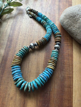 Load image into Gallery viewer, Sterling Silver Graduated Blue Green Turquoise Bead Necklace. 18 inch Gift