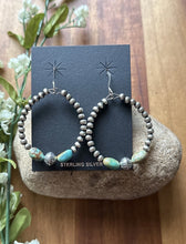 Load image into Gallery viewer, Sterling Silver Turquoise Nuggets Pearls Bead Loop Hoop Earrings.