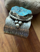 Load image into Gallery viewer, Native American Sterling Silver Turquoise Nugget Cuff Bracelet. CY
