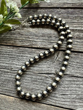 Load image into Gallery viewer, 10mm 22 Inch Striped Sterling Silver Oxidized Pearls Bead Necklace Southwestern