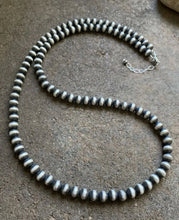 Load image into Gallery viewer, 8mm 30 Inch 925 Sterling Silver Oxidized Pearls Bead Necklace Southwestern