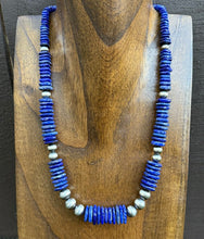 Load image into Gallery viewer, Sterling Silver Graduated Lapis Pearls Bead Necklace. 20 Inch. Gift
