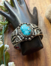 Load image into Gallery viewer, Rick Werito Sonoran Rose Turquoise Sterling Silver Stamped Cuff Bracelet. Navajo