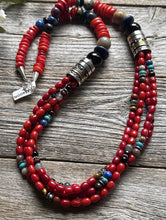 Load image into Gallery viewer, Tommy Rosita Singer T R Sterling Silver Multi Strand Red Coral Bead Necklace 28”