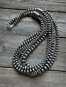 4,5,6,7,8 Multi Strand 925 Sterling Silver Oxidized Pearls Bead Necklace 24 Inch