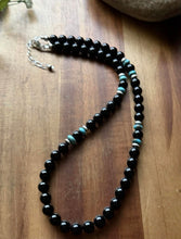Load image into Gallery viewer, Sterling Silver Black Onyx Turquoise Bead Necklace. 18 Inch Gift