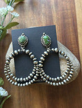 Load image into Gallery viewer, Navajo Sterling Silver Green Sonoran Gold Turquoise Pearl Double Loop Earrings