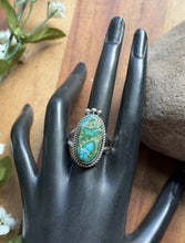 Load image into Gallery viewer, Native American Sterling Silver Sonoran Gold Turquoise Ring. Size 9 Adjustable E