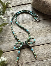 Load image into Gallery viewer, Bow Blue Green Turquoise Sterling Silver Pearls Bead Necklace. 18 Inch. Gift