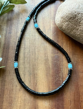 Load image into Gallery viewer, Sterling Silver Black Onyx Turquoise Bead Necklace. 18 Inch Gift