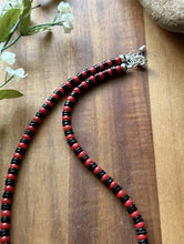 Load image into Gallery viewer, Sterling Silver Black Onyx W Red Coral Bead Necklace. 18 Inch