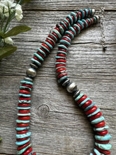 Load image into Gallery viewer, Southwestern 925 Sterling Silver Blue Turquoise Coral Bead Necklace 18 inch Gift