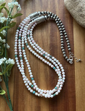 Load image into Gallery viewer, Sterling Silver Pink Conch Turquoise Pearls Multi Strand Bead Necklace. 30 Inch