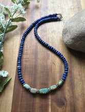 Load image into Gallery viewer, Sterling Silver Blue Lapis Turquoise Nuggets Bead Necklace 18 inch Gift