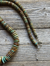 Load image into Gallery viewer, Long Southwestern Sterling Silver Green Turquoise Bead Necklace. 32 Inch