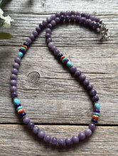 Load image into Gallery viewer, Sterling Silver Multi Color Stone Purple Bead Necklace. 18 inch. Gift