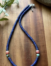 Load image into Gallery viewer, Sterling Silver Lapis Multi Stone Bead Necklace. 18 inch. Gift