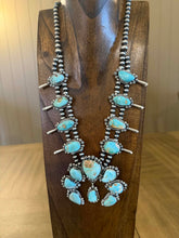 Load image into Gallery viewer, Navajo sterling silver royston turquoise squash blossom necklace KY